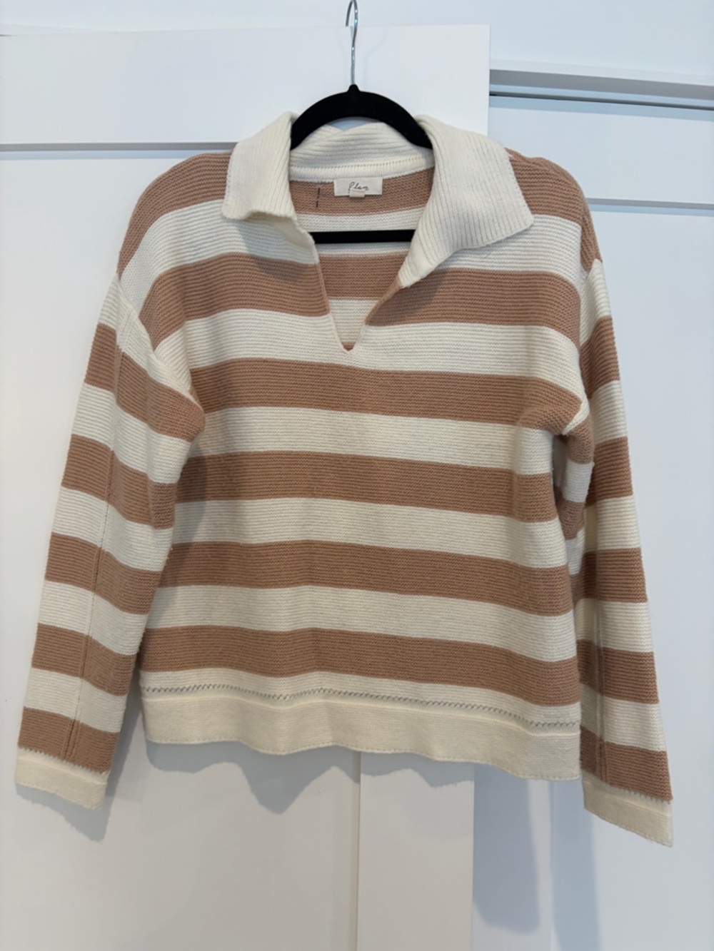 Striped Collared Pullover Sweater - Cream & Tan